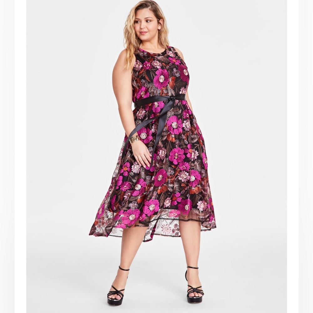 MWOT Tahari ASL Pink Ruffled Tiered High Low Dress